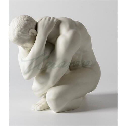 CREATIVE ABSTRACT CERAMICS HANDICRAFT BODY ART HOME DECOR NUDE MALE SQUATTING ROOM DESK STATUE INTERIOR SHOWPIECE FIGURINE R4139