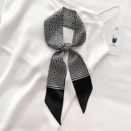 Versatile Silk Like Skinny Scarf Letter G Narrow Neckerchief Women’s Fashion Bag Ribbon Scarf Headbands Trendy Hair Band