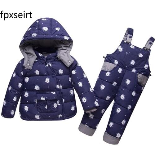 Windproof Waterproof Winter Suits for Kids Baby Boys Girl Hoodies Down Coat+Overall Children Snowsuit Thick Warm Outwear Clothes