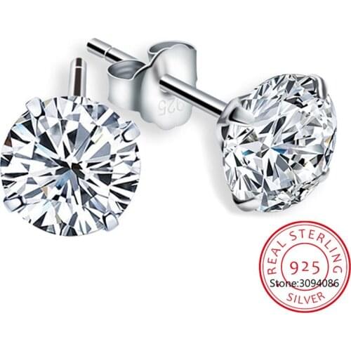 Fashion 925 Sterling Silver Classic Fashion 3mm 4mm 5mm 6mm 7mm Four Claws Zirconia Stud Earrings For Women Men Gift Oorbellen