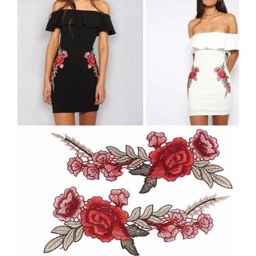 1 Pair Embroidery Rose Flower Patches Sew On Patch Jeans Pants Applique Craft 2018 Newest