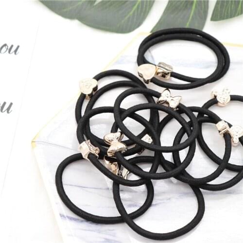 10pcs/set Black Gold Elastic Hair Bands Bow Tie Star Cartoon For Women Gril Scrunchie Gum Hair Accessories Elastic Hair Bands