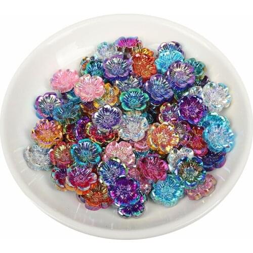 50Pcs 16mm Mixed Resin Bowl Shape Flower Flatback Cabochon Embellishments Scrapbooking Decoration Diy Craft Supplies Accessories