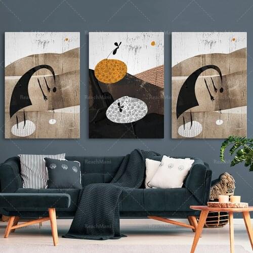 Ensemble de 3, Paysage abstrait avec des personnes et la fleur, collage abstrait, estampes abstraites d’art de mur, impressions