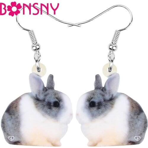 Bonsny Acrylic Easter Gray Hare Rabbit Bunny Pet Earrings Long Animal Dangle Drop Jewelry For Women Kids Trendy Gift Decoration