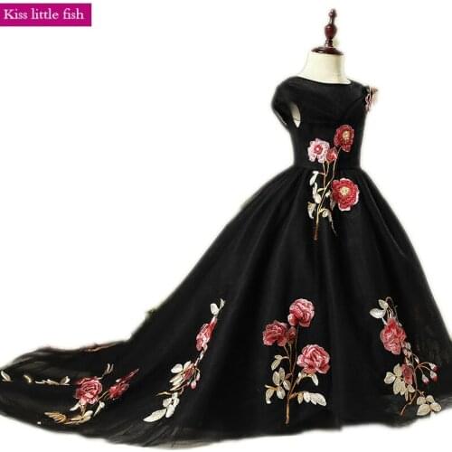 Free shipping Black long girls dresses for party and wedding Pageant dresses for girls