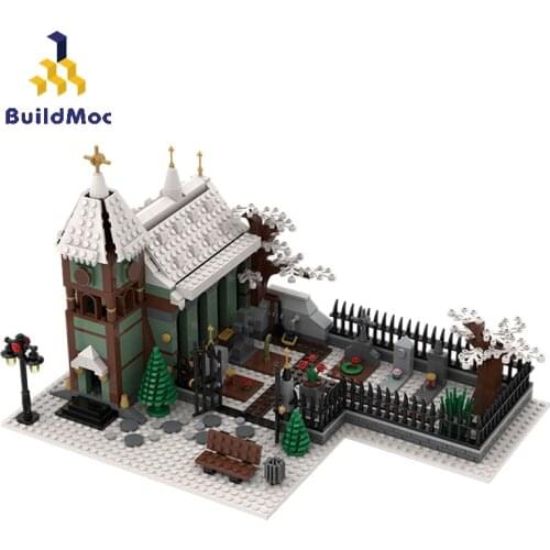 BuildMoc City Buildings Christmas Village Winter House Sets MOC Church Architecture Building Blocks Bricks City Street View Toys