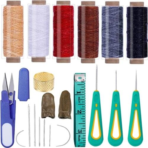 LMDZ Leather Stitching Tools with Leather Needles, 6 Colors Waxed Thread, Scissors, Awl for Leather Sewing Leather Sewing Tools