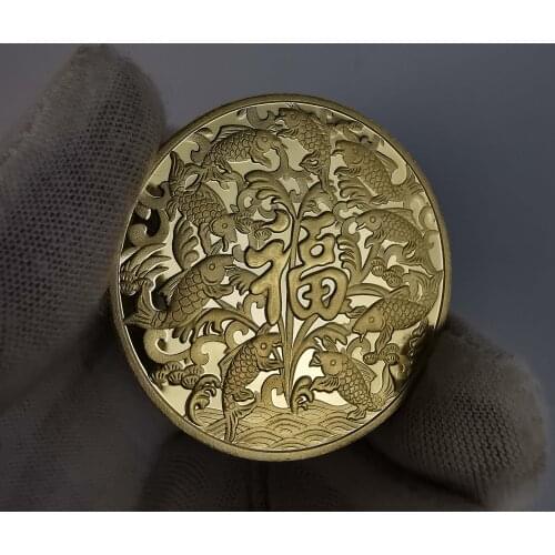China Koi Fish 999 Gold Coin Chinese Feng Shui Mascot Fu Fish Coins Collectibles Home Decorations Art Gift