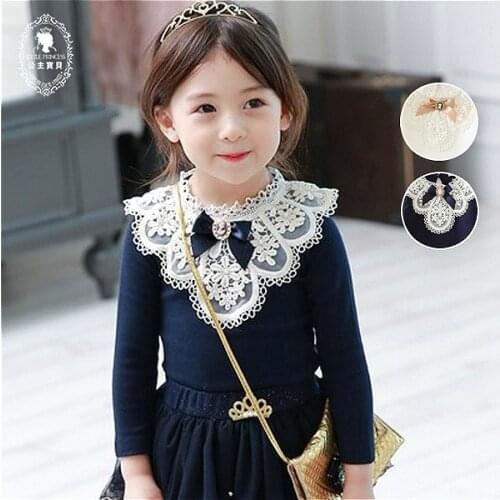 Korean Baby Girls Princess Lace Flower Long Sleeve Shirt Baby Little Girls Blouse Cute White Long Tops Autumn Children Costume
