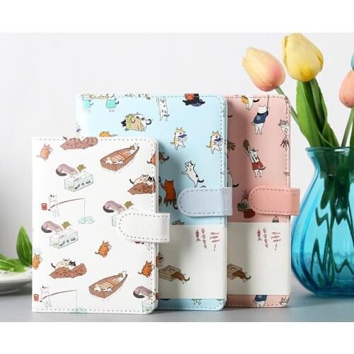Creative Stationery Cute Cat Notebook Leather Cover kids Notebook with Color Paper Binder Diary Gift School Supplies