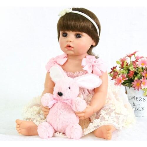 22" Full Silicone reborn doll baby girl doll reborn for children xmas gift bebe alive bonecas reborn de silicone inteiro