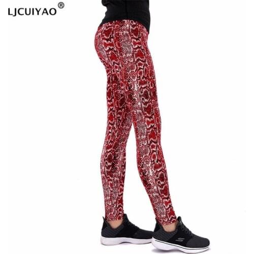 LJCUIYAO Exercise Leggings Stretch Snake Women Legging Female High Waist Fitness Fashion Snake Printing Elastic Waist Legging