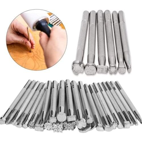 LMDZ 26 Pcs Different Shape Leather Stamping Tools Set Saddle Making Tools Carving Punching Tools for Leather Craft Supplies