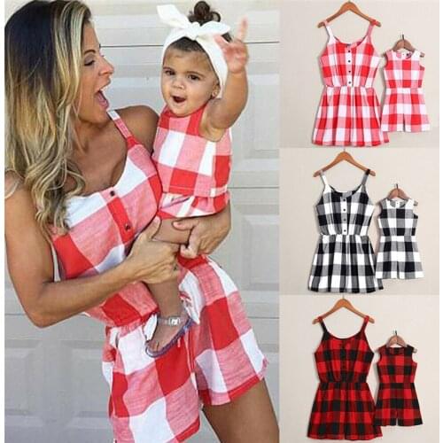 2019 Brand New Mother&Daughter Clothes Parent-child Plaid Romper Family Matching Women Kids Baby Girls Strappy Playsuits