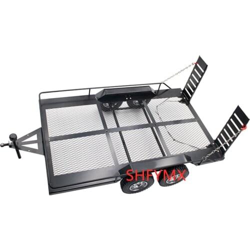 Metal Double Axes Flatbed Trailer For 1/8 & 1/10 Rc Car Traction KM2 Axial SCX10 ii Traxxas-TRX4