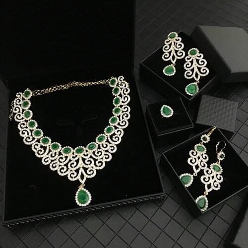 Luxurious Shine High Quality Bride Zircon Set Vintage French Wedding Dress NecKLace Earring brooch Ring for Women Jewelry Set