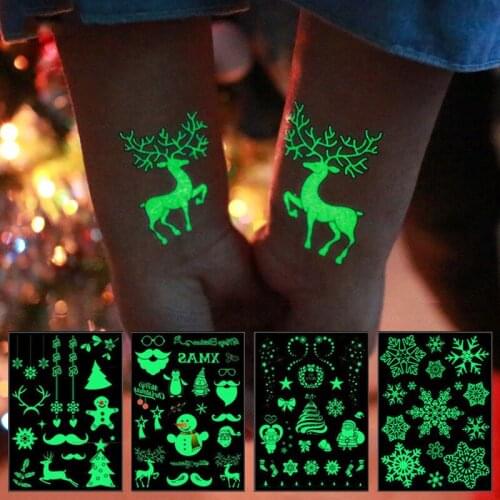 Christmas Glowing Temporary Tattoo Stickers Santa Claus Snowflake Luminous Tattoo Children Body Art Tattoo Christmas Eve Decor