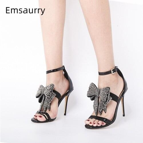 Top Quality Butterfly-Knot Sandals For Girls Women 10cm Thin High Heel Ankle Strap Elastic Band Summer Sandalias