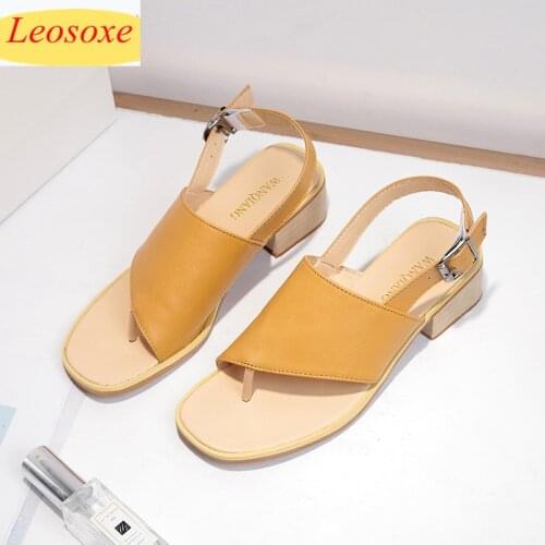 Summer Women Sandals Post Slingback Square Mid-heel Flip Toe Rubber Sole Solid Casual Leisure Shoes Ladies Female Whosale 2021