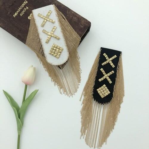 DIY Alloy Metal Tassels Chain Pin Clips Punk Shoulder Badge Adult Child Suits Party Brooches Crystal Rhinestone Corsage Epaulet