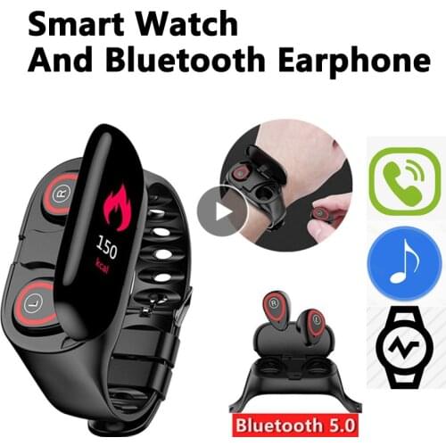 M1 Newest 2 In 1 AI Smart Watch With Bluetooth Earphone Heart Rate Monitor Smart Wristband Long Time Standby Sport Watch Men
