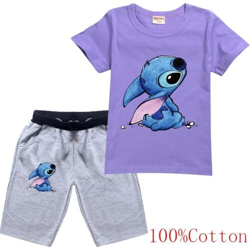 Stitch Girl Clothes Outfits Cotton Boys Summer T Shirt Shorts 2 Piece Sets for Kid Baby Tracksuit Kids Fashion Short Sleeve Tops