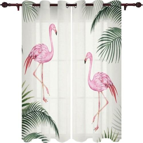 Tropical Plant Flamingo Window Curtains Home Decor Bedroom kichen Draperies Curtains for Living Room Christmas Curtains