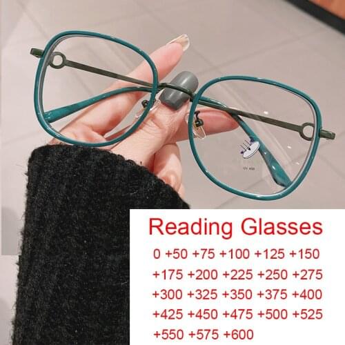 Vintage White Green Round Computer Glasses For Women 0 to +600 Fashion Anti Blue Light Prescription Reading Glasses Metal Frame