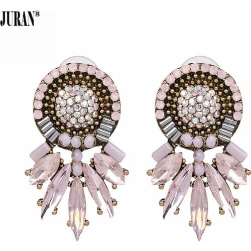 JURAN 4 Colors Ethnic Charm Rhinestone Statement Earrings Bohemian Holiday Jewelry Shiny Stud Earrings For Women Wedding Gifts