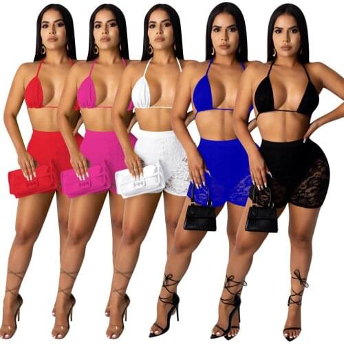 Womens Set Summer White 2 Piece Set Lace Bra Crop Top Elastic Waist Skirt 2 Piece Set Beach Sexy Woman Set Plus Size S-2XL