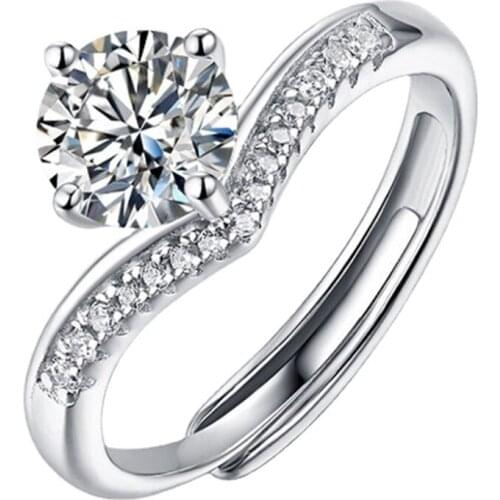 Genuine S925 Sterling Silver Rings Womens 1 Carat Diamond Jewelry Proposal Engagement Wedding Luxury Exquisite Elegant Original