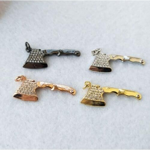 10Pcs Tiny CZ crystal axe Charm,CZ zircon Stone Micro pave Pendant,Jewelry Finding DIY necklace making P745