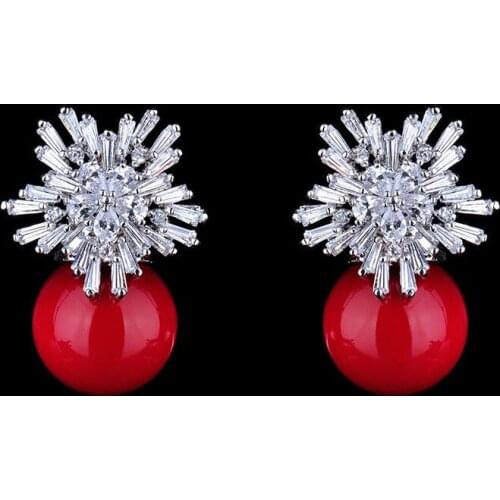 2016 fashion AAA CZ pearl earrings white gold dangle earrings GLE4233