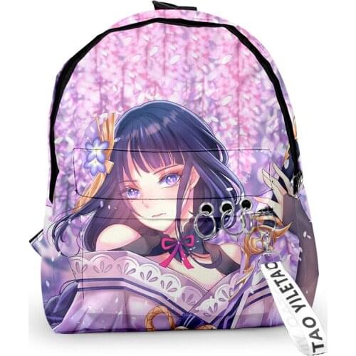 2021 Genshin Impact Raiden Shogun 3D Hip hop Women Backpack Oxford hanging buckle Style Girl Child School bag Travel Backpack