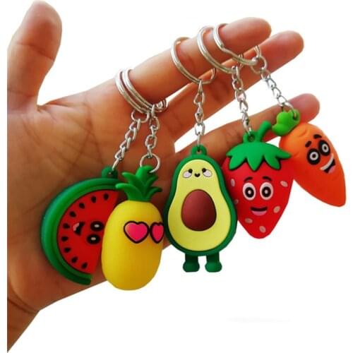 Girl Heart Simulation 3D Avocado Watermelon strawberry fruits Keychain Bag Coin Purse PVC Soft Toy Pendant