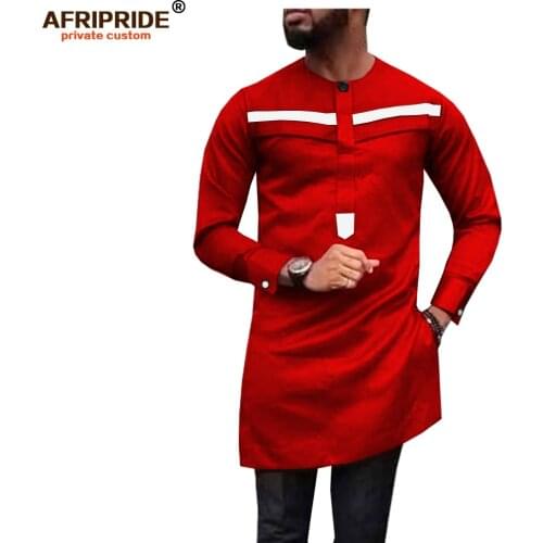 2019 African Men Shirt Plus Size Dashiki Tops Ankara Blouse Long Sleeve Outwear Tribal Dress Shirts Slim Fit AFRIPRIDE A1912010