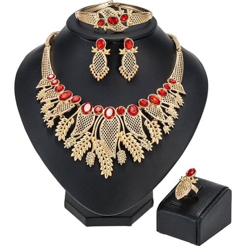 African Jewelry Set Big Necklace Dubai Ethiopian Gold Jewelery Sets Earring Bracelet For Women Bridal Choker Jewelery Set Gift