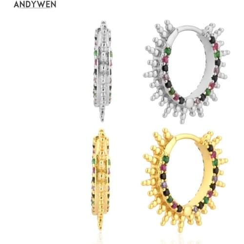 ANDYWEN 100% 925 Sterling Silver Gold Clear Zircon Pave Colorful Hoops Piercing Ohrringe Party Rock Punk Wedding Spike Jewelry