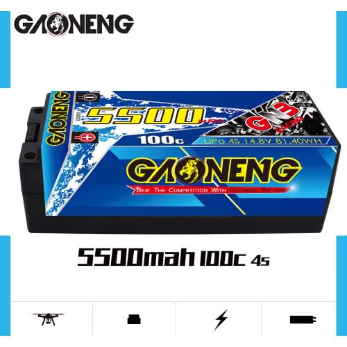 Gaoneng GNB 5200mAh 4S 14.8V 100C/200C 5mm built-in bullet HardCase 4S Battery for 1:8 1/8 RC Car four drive off-road RC Car