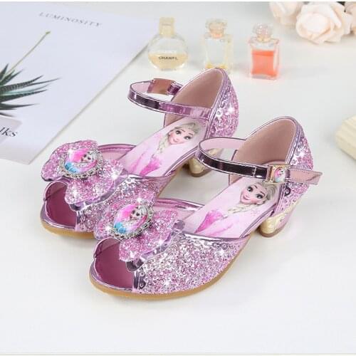 Disney Girls Sandals Frozen 2 Elsa Princess Shoes Little Girls Crystal Shoes Children High Heels Catwalk Show Shoes