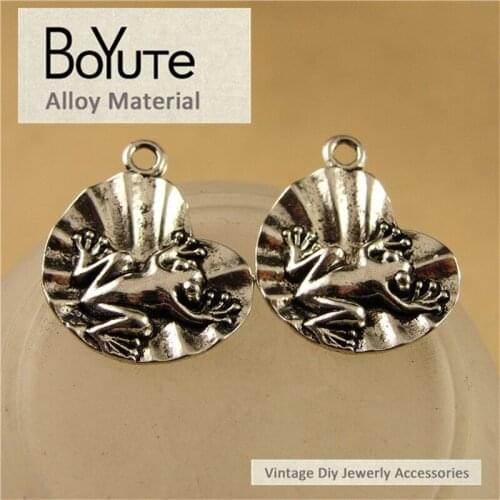 BoYuTe (100 Pieces/Lot) 16*20MM Antique Silver Plated Zinc Alloy Leaf Charms Frog Pendants for Jewelry Making Findings