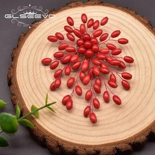 GLSEEVO Natural Coral Brooch Female Fat Rice Grain Back Coral Branch Handmade Brooch Wedding Party High-End Jewelry GO0391