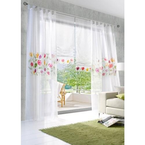 Price For One Piece Customized Rustic Printed FLoral Sheer Curtain Tulle Living Room Balcony