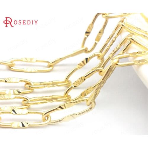 39668)1 Meter 24K Gold Color Brass Long Oval Shape Necklace Chains Jewelry Chains Jewelry Making Supplies Diy Accessories