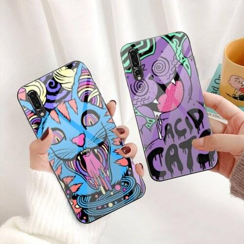 Psychedelic Trippy Cat Art Phone Case Tempered Glass For Huawei P30 P20 P10 lite honor 7A 8X 9 10 mate 20 Pro