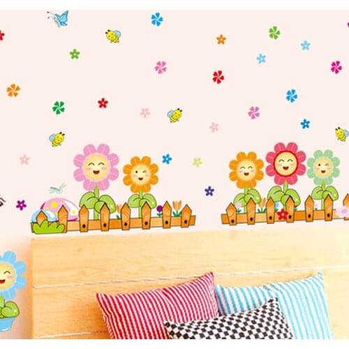DIY Sunflower plants butterfly Childrens Nursey room Sticker Kindergarten Decoration Stickers Bedroom decals wallpaper
