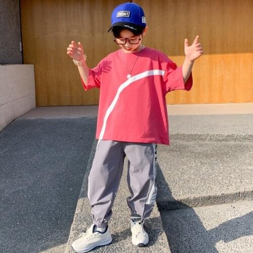 Kids 2pcs boys summer cotton suits new letters printed short-sleeved T-shirt trousers new big virgin shirt 4-12 years old