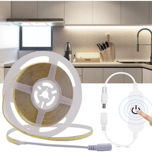 Flexible COB LED Strip 12V 24V Dimmable Touch Switch 320 384 528Leds Ribbon Tape Rope Light Kitchen Cabinet Backlight Lamp EU