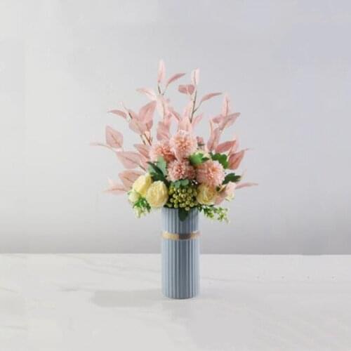 Artificial Hybrid Pink Flower Ceramic Vase Set Home Decoration Beautiful Tall Style Blue Series Bottle Luxury Furniture